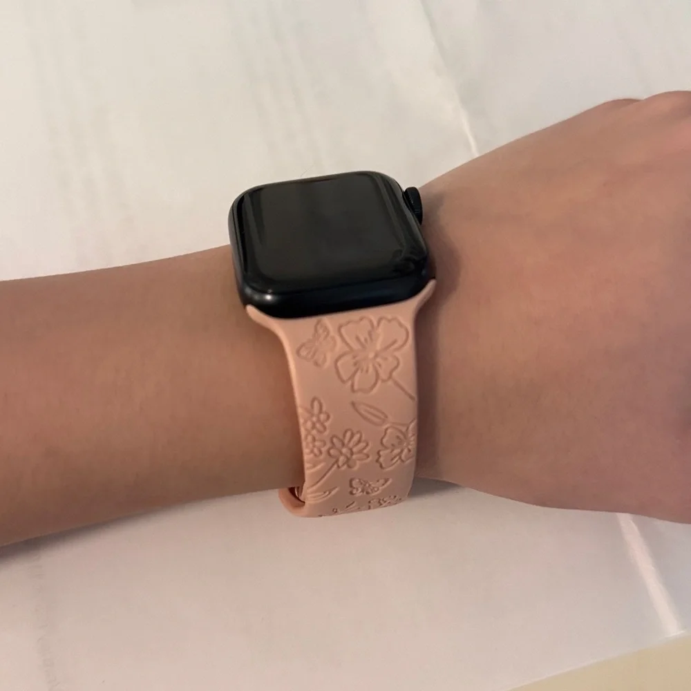 Apple Watch Floral Embossed Silicone Watch Band - Blush Pink Fits 38/40/41mm